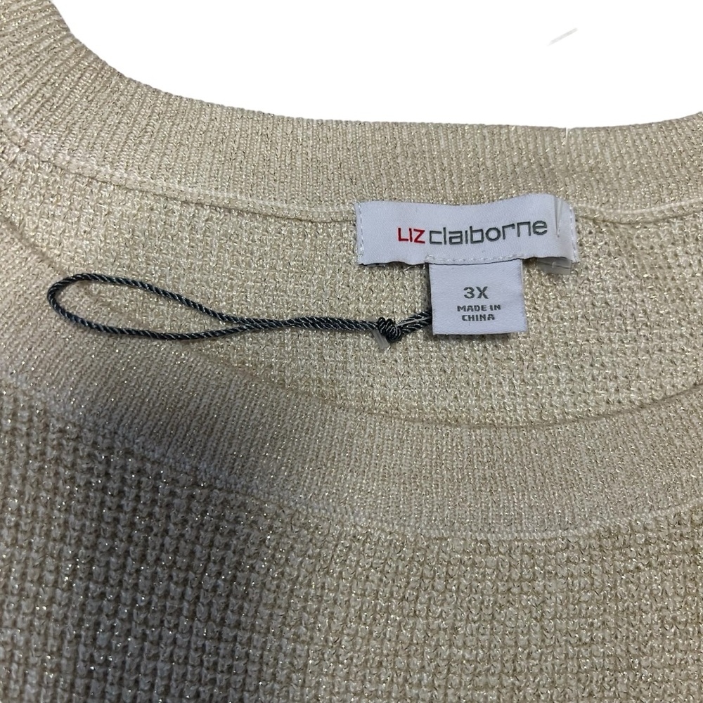 Liz Claiborne NWT - Womens Beige Metallic Thread Oversized Sweater Sz. 3X-5X - Picture 3 of 7